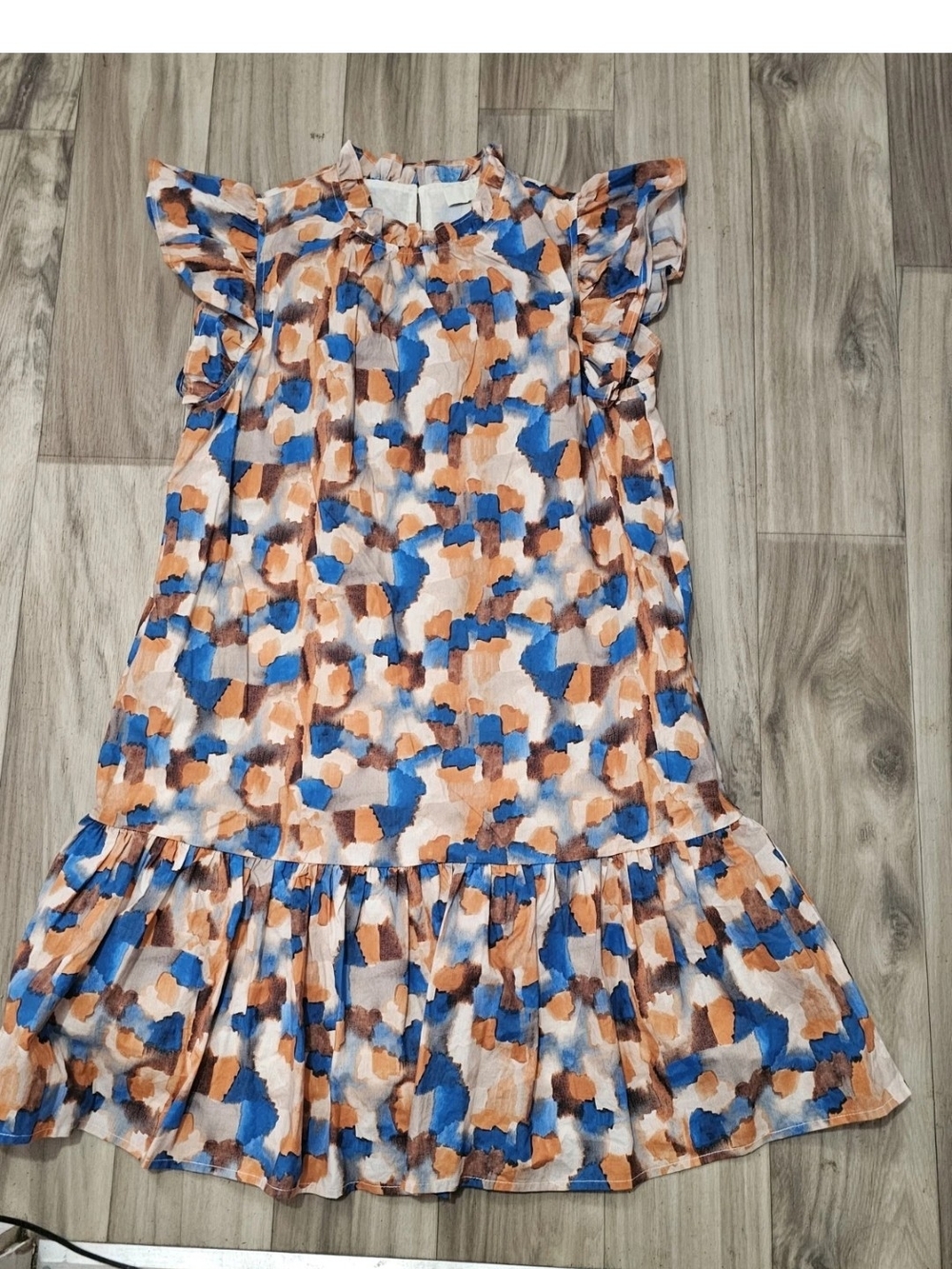 Pinch Girls' Printed Ruffle Hem Dress in Blue & Brown